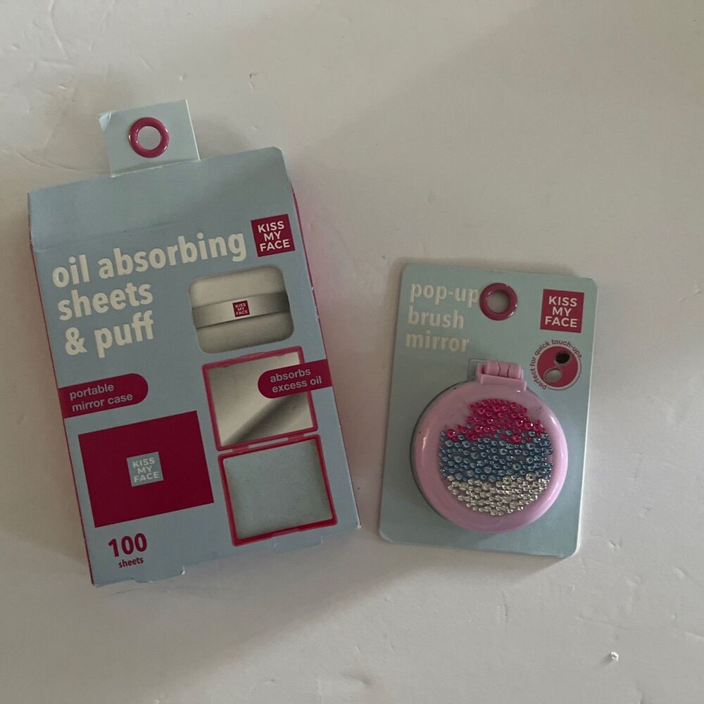 Kiss My Face Blotting Paper 100 Oil Absorbing Sheets , Puff,Mirror Pop Up Brush